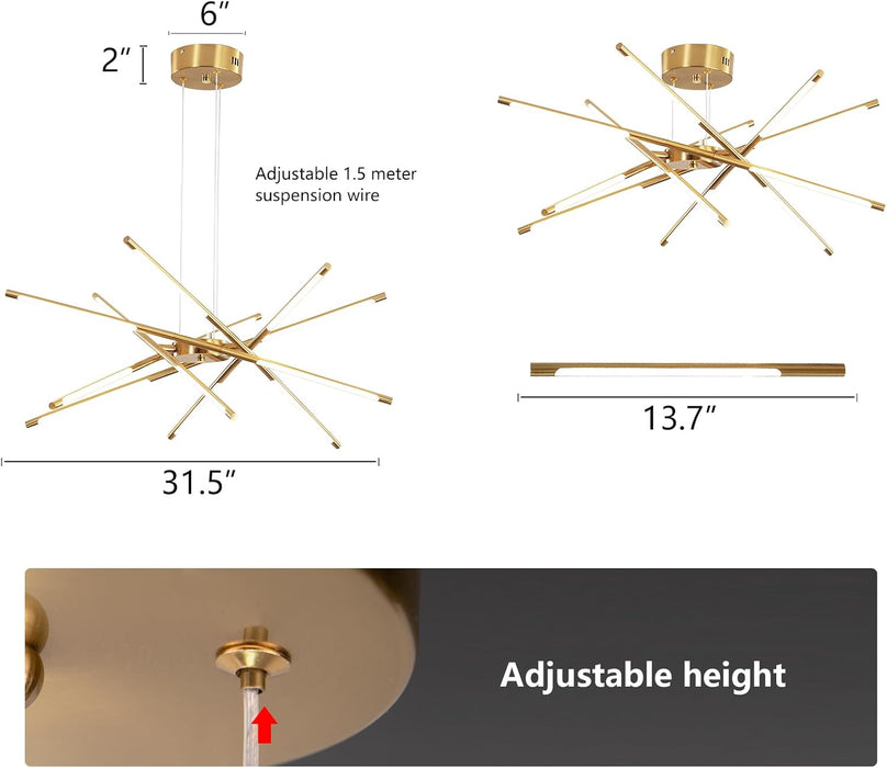 Gold Finish 12 Light LED Dimmable PendantLightFixture