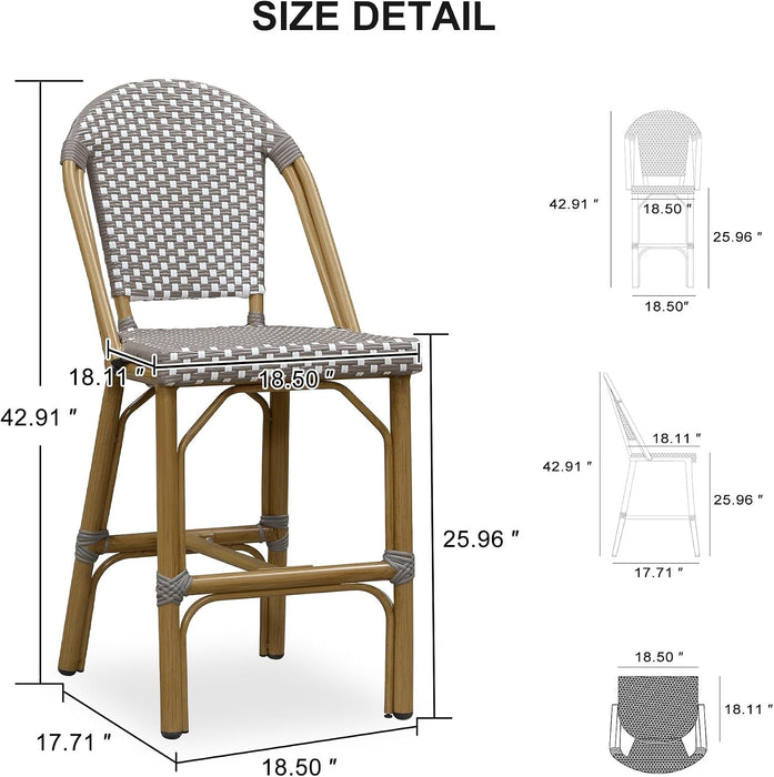 Oversized Counter Bar Stools Bamboo Print Set of 2,Grey White