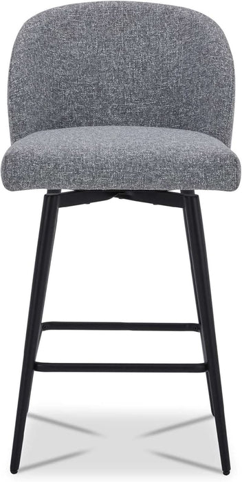 Counter Height Bar Stools Set of 3, 360° Swivel Upholstered Barstools with Backs and Metal Legs, 26" H Seat Height, Fabric in Grey (Multi-Colored)