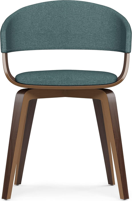 Lowell Mid Century Modern Bentwood Dining Chair in Light Turquoise Blue Linen Look Fabric, for the Dining Room