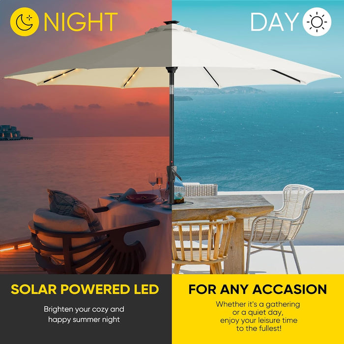 Patio LED Umbrella with Light | Solar Outdoor Umbrella | Market Table Parasol with Push Button Tilt and Crank, with Sturdy Pole & Fade Resistant Canopy, Easy to Set