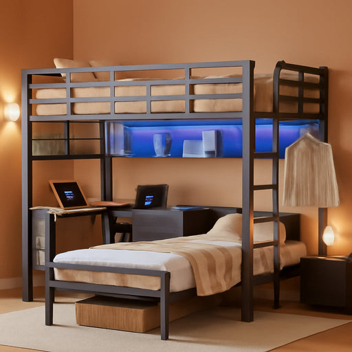 Black Twin Over Twin Bunk Bed SpaceSavingStorageSolution