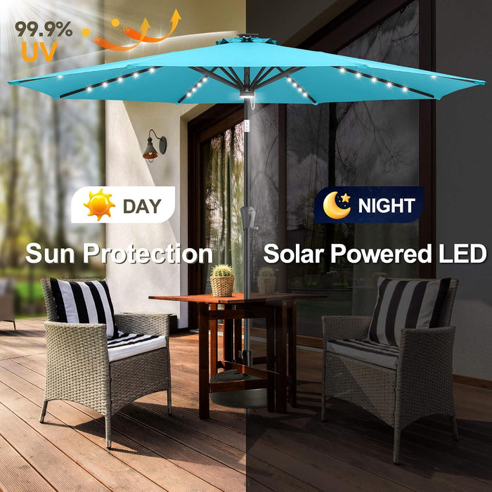 Solar Patio Umbrella with a Centre Light, 9 FT Aqua Blue