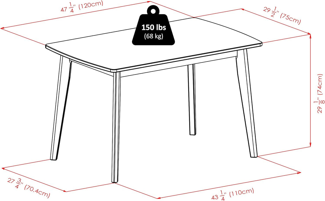 94848 Shaye Dining Table, Walnut, 47.2X29.53X29.13