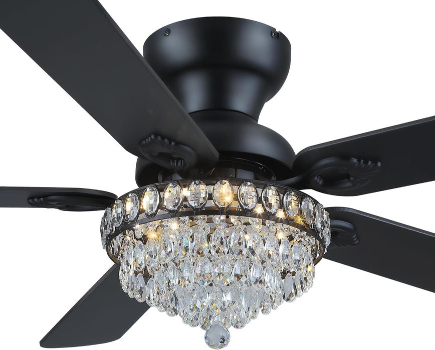 Crystal Ceiling Fan Fandelier with Lights-Modern Ceiling Fan(52" Black)