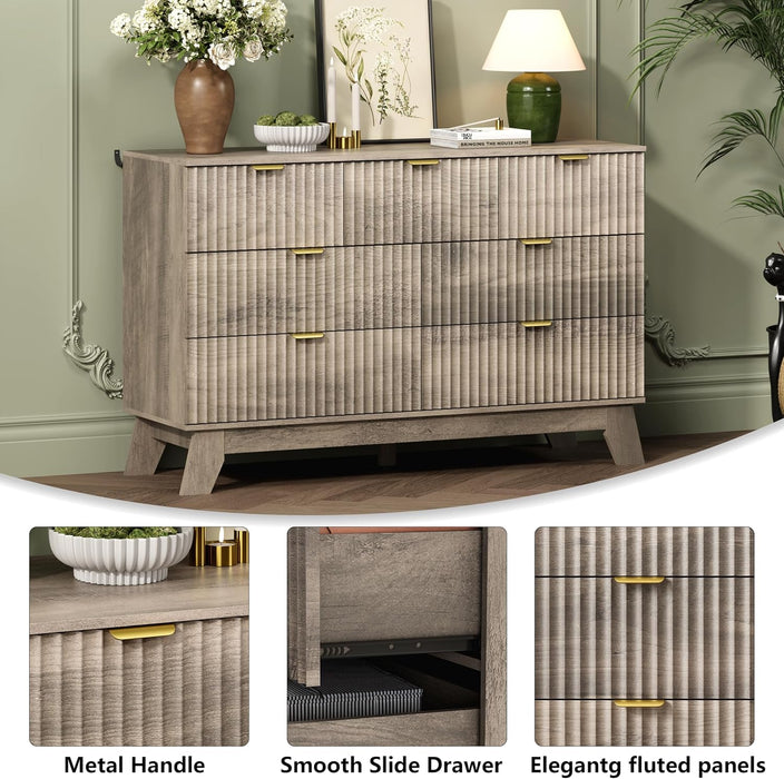 7 Drawer Fluted Dresser for Bedroom, Mid Century Modern Wooden Dresser with 7 Drawers, Dressers & Chests of Drawers with Metal Handle, TV Stand & Storage Organizer for Entryway, Hallway, Grey