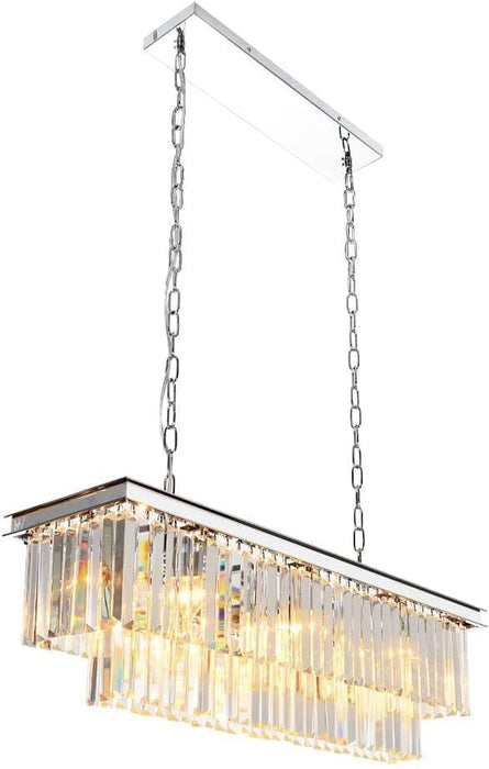 Chrome Rectangle Crystal Pendant Light 39.4Inch Chandelier
