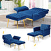 2 Pieces Velvet Futon Sofa Set with Adjustable Backrests and Armrests, 70” Convertible Sofa Bed & Tufted Accent Chair with Ottoman for Living Room, Blue