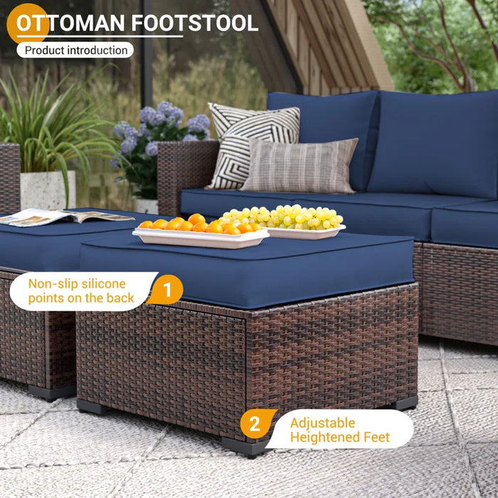 Wicker Sofa Seating Group with Storage Deck Box and Ottomans
