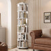 Rotating Bookshelf, 6 Tier Solid Wood Bookshelf Tower with Lockable Wheels