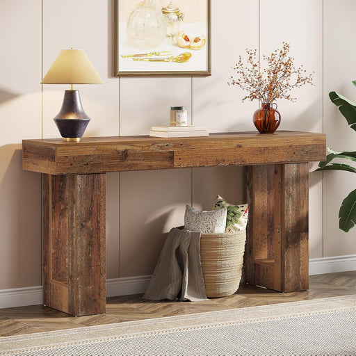 63-Inch Long Console Table, Wooden Rectangular Sofa Table behind the Couch, Farmhouse Entryway Table for Entrance, Hallway, Living Room (Mix Brown)