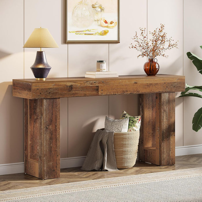 63-Inch Long Console Table, Wooden Rectangular Sofa Table behind the Couch, Farmhouse Entryway Table for Entrance, Hallway, Living Room (Mix Brown)