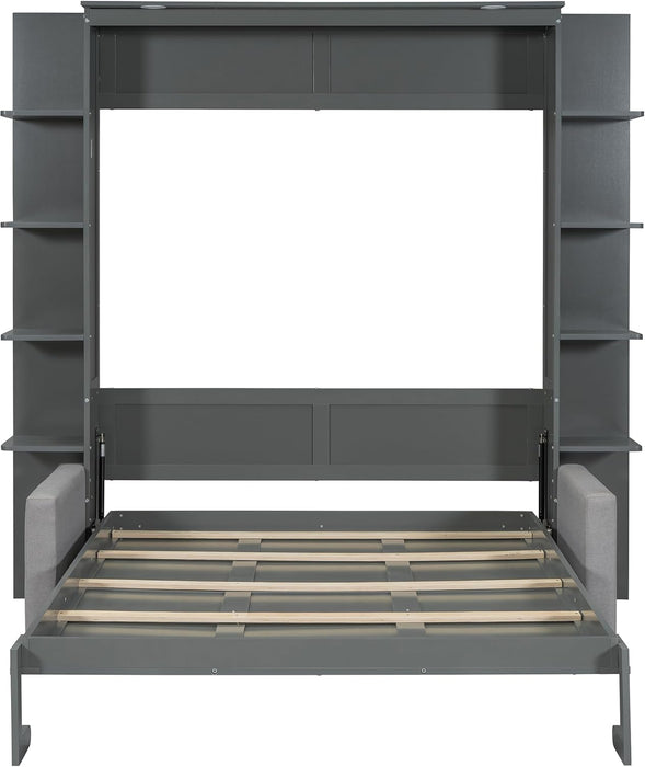 Murphy Bed Queen Size Grey Upholstery Sofa