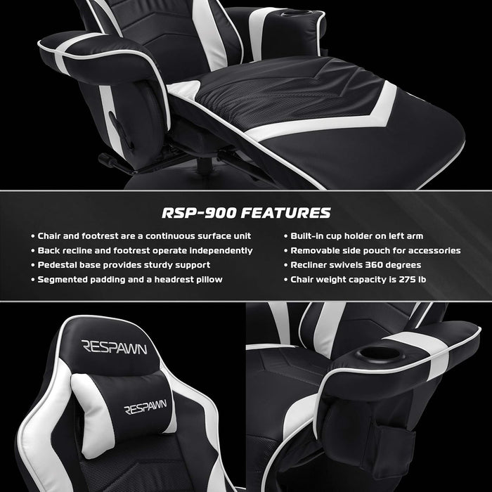 900 Gaming Recliner - Video Games Console Recliner Chair, Computer Recliner, Adjustable Leg Rest and Recline, Recliner with Cupholder, Reclining Gaming Chair with Footrest - White