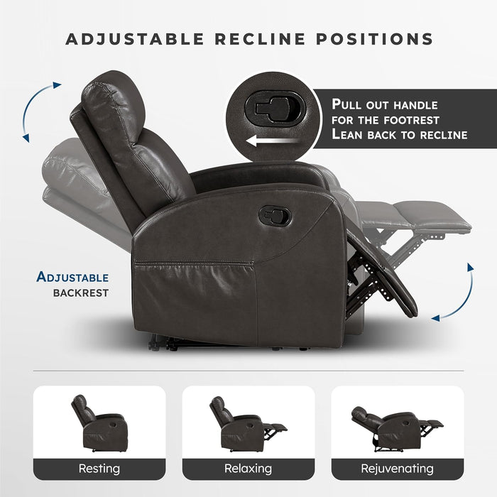 Manual Reclining Loveseat, Faux Leather Loveseat Recliner, Wall Hugger, Track Arms, Magazine Pockets, Manual Dual Recliners for Living Room/Office/Apartment, Easy Assembly, Espresso