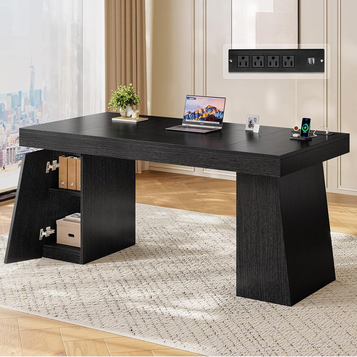55.9" Executive Desk with Storage & Power Outlets, Home Office Desk