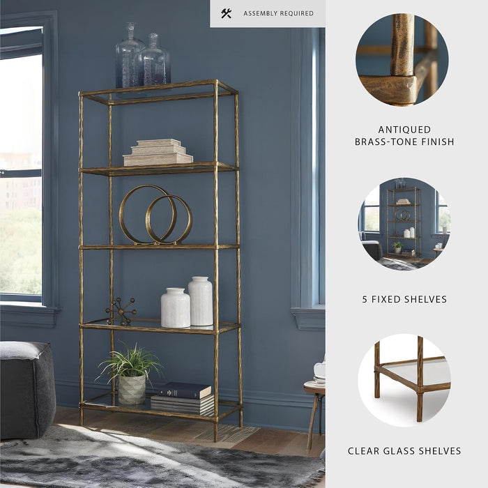 Signature Design by Ashley Ryandale Modern 5 Shelf Bookcase, Antique Brass Finish