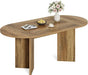 63" Rustic Oval Dining Table for 4-6, Sturdy MDF Farmhouse Kitchen Table with Metal Strip Base, for Living Room, Office, Restaurant, Multi-Use, Umber