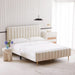 Queen Size Elton Velvet Platform Bed, Upholstered Bed Frame with Vertical Channel Tufted Headboard Footboard, Strong Wood Slats, No Box Spring Needed, Ivory (Queen)