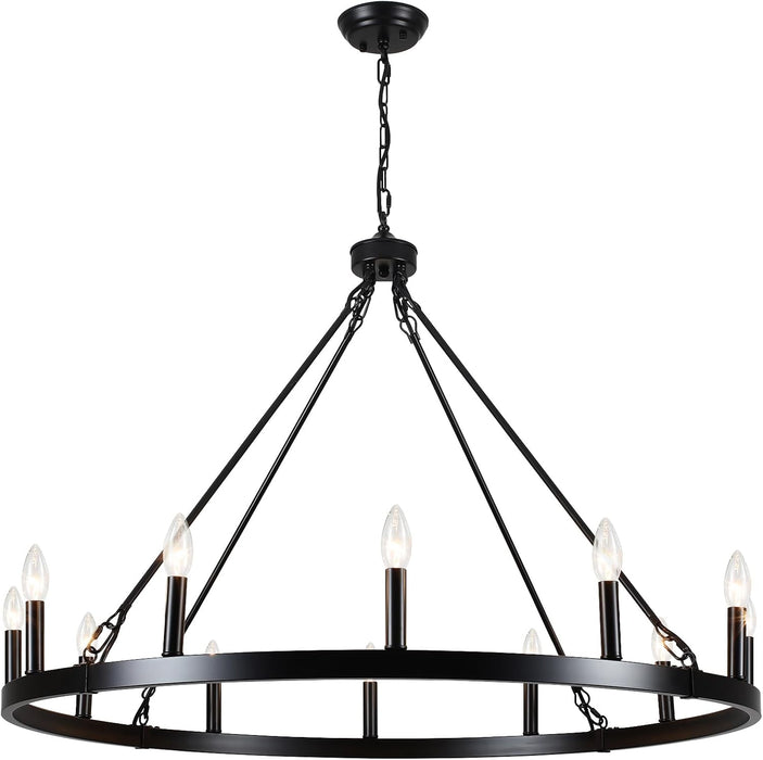 Black Wagon Wheel Chandelier 38Inch DiningRoom Industrial