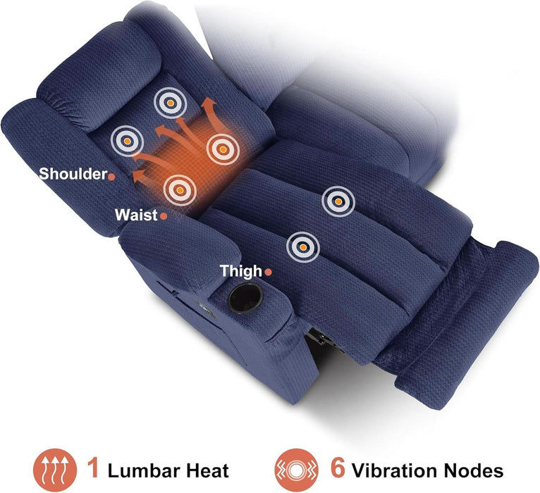 55.9" Zero Gravity Power Loveseat Recliner with Heat and Vibration Massage, Reclining Loveseat Sofa with USB Ports, Cup Holders for Living Room, Fabric PR648SET (Navy Blue)