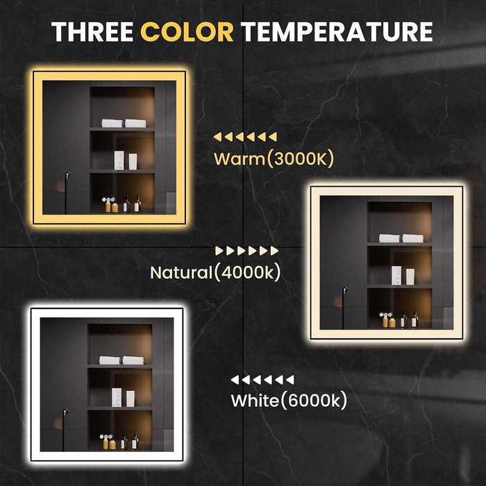 36"X36" LED Bathroom Mirror Black Framed