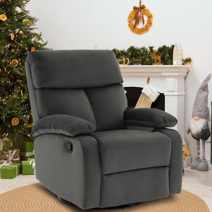 Swivel Rocker Recliner for Adults, Rocking Small Recliner Chair for Small Spaces, Small Rocker Recliner Chair for Living Room, RV, Nursery, Bedroom, Grey