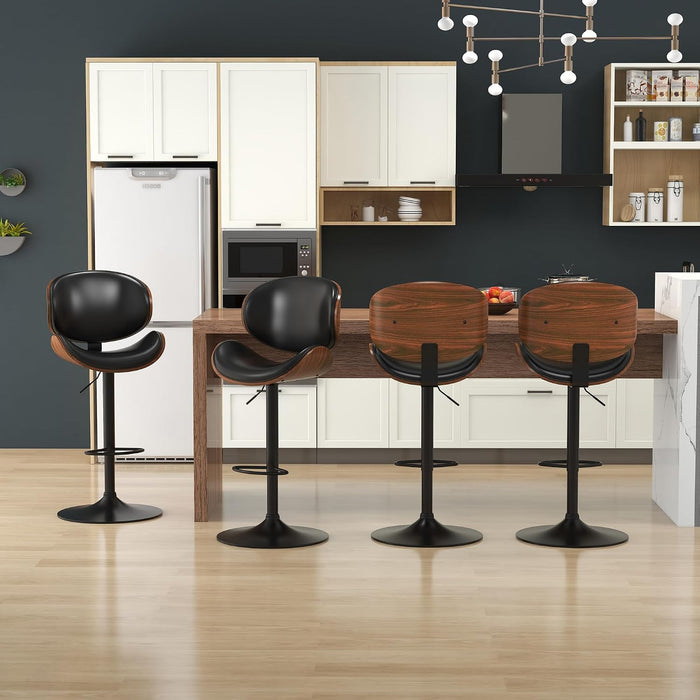 Bar Stools for Kitchen Swivel Bentwood Barstools,Set of 2,Black PU | Modern PU Leather Upholstered Bar Chairs with Footrest, Bentwood Bar Stool for Kitchen, Bar, Dining Room