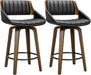 Bar Stools Set of 2, 26" Bentwood Counter Height Barstools, Black | Swivel, Mid Century Modern, Bentwood Back and Footrest, Padded Seat, Upholstered Faux Leather Bar Chair, for Kitchen Island