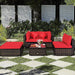 5-Piece Patio Conversation Set - Outdoor PE Rattan Furniture Set W/Glass Coffee Table, Back & Seat Cushions, Soft Pillows, Sectional Sofa Set for Porch, Backyard (Red)