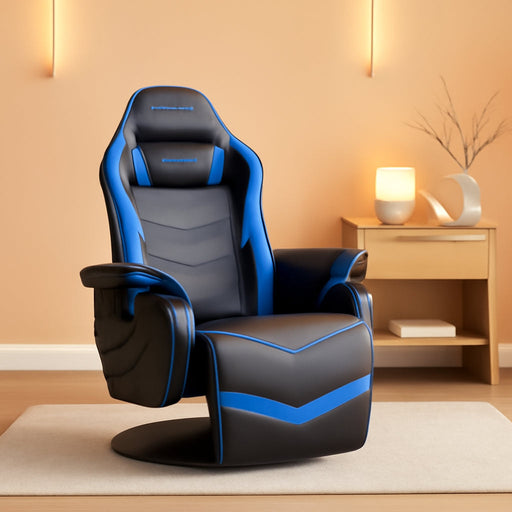 900 Gaming Recliner - Video Games Console Recliner Chair, Computer Recliner, Adjustable Leg Rest and Recline, Recliner with Cupholder, Reclining Gaming Chair with Footrest - Blue