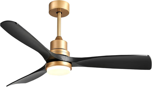 52" Modern Black and Gold Ceiling Fan with Lights and Remote, ETL Listed, 3 Downrods, 3 Blade Gold Black Ceiling Fans, Reversible Quiet DC Motor, 3 Timer for Outdoor Patio Waterproof Bedroom