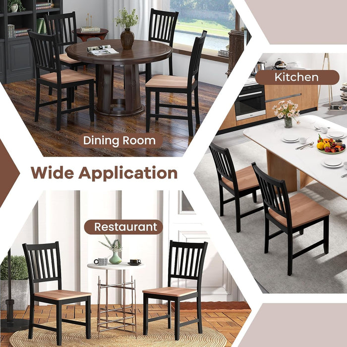 Wood Dining Chairs Set of 4, High Back Kitchen Chairs with Solid Rubber Wood Legs, Non-Slip Foot Pads, Max Load 300 Lbs, Farmhouse Seat Dining Room Chairs