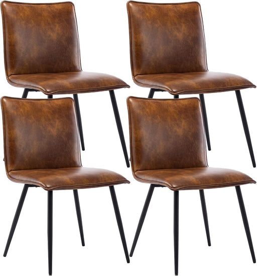 PU Leather Dining Chairs Upholstered Chairs Set of 4 Side Chair Yellowish-Brown
