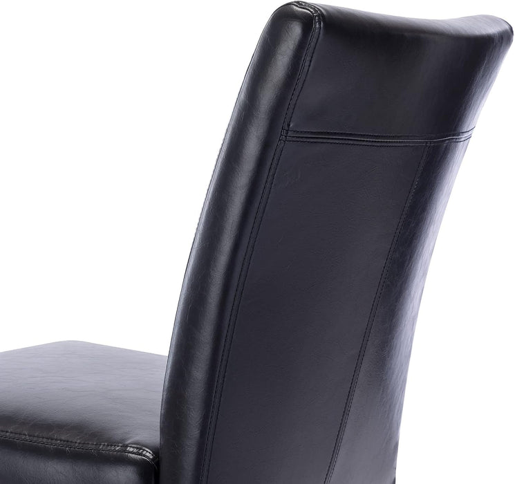 Upholstered Kitchen & Dining Room Chairs with Low Back, Faux Leather Armless Dining Chairs with Solid Wood Legs, Set of 2, Black