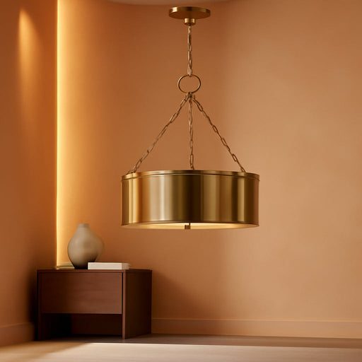Chance 3-Light Small Indoor Drum Chandelier, Heritage Brass