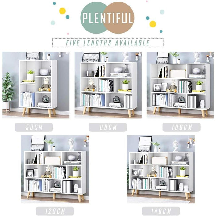 Wooden Open Shelf Bookcase - 3-Tier Floor Standing Display Cabinet Rack with Legs, 8 Cubes Bookshelf, Warm White
