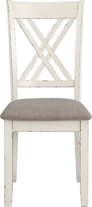 Home Furnishings - Fortress - Wood - 7-Piece Rectangular Dining Table Set – Farmhouse Style with Double-Cross Back Armless Side Chairs - Dining Room - Vintage White, Chestnut Brown - 190721