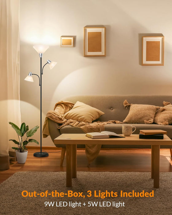 Floor Lamp, Standing Lamp with Replaceable 3000K Energy-Saving, Lamp for Living Room with Adjustable Reading Lights, Modern Bright Floor Lamp for Bedroom, Living Room, Office