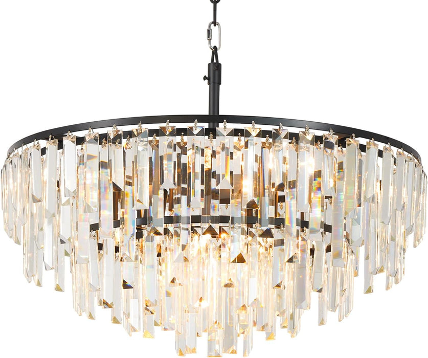 Black Modern round Top K9 Crystal Chandelier Lighting Fixture, 8 Lights round K9 Crystal Adjustable Hanging Lamp for Dining Room Bedroom Living Room,Hallway,Bar,Kitchen W24'