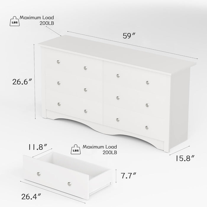 White 6 Drawer Dresser Storage Organizer Furniture
