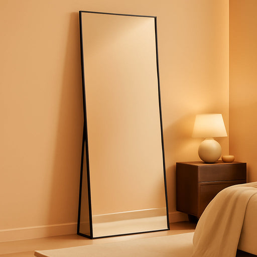 Full Length Mirror, Full Body Mirror with Aluminum Metal Frame, Standing Mirrors for Bedroom, Livingroom, Cloakroom, Hallway, Home Décor. (56X16 Inch, Black)
