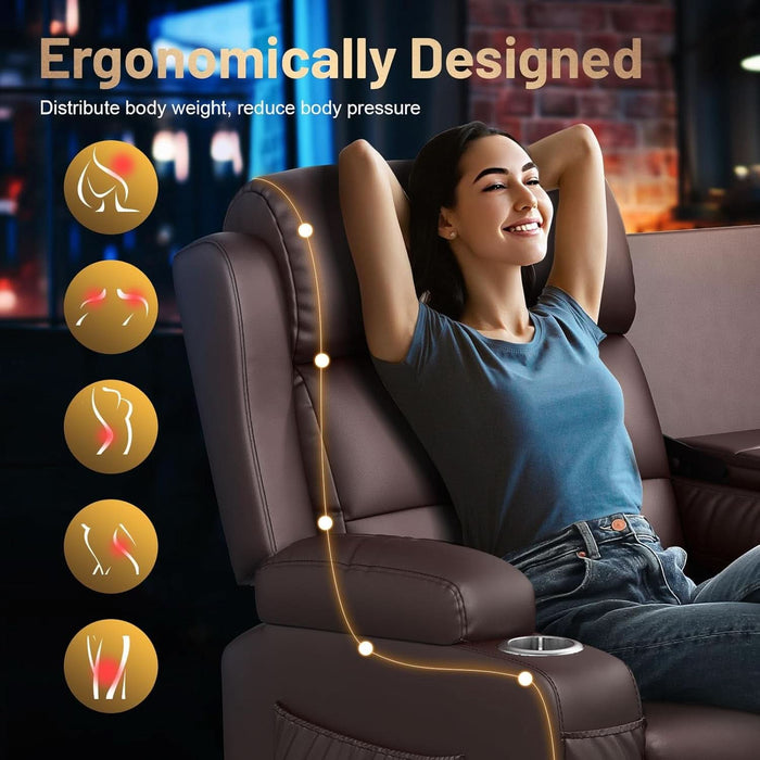 3-Seater Loveseat Recliner Sofa, Home Theater Seating Reclining Couch with Flip Middle Backrest, RV Wall Hugger Sleeper with LED Lights, Massage, Dawer & Cup Holders, 150° Recline for RV & Living Room