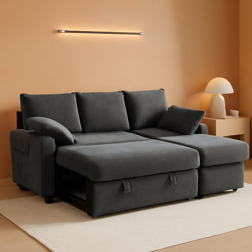 80 Inch Chenille Convertible Sleeper Sofa StorageCompartment