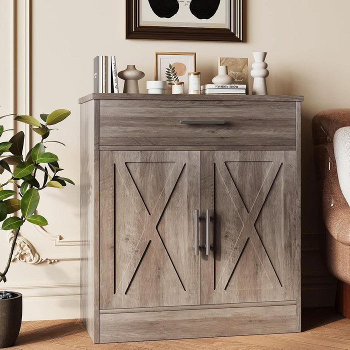 Sideboard Buffet with Storage, Modern Kitchen Storage Cabinet with 1 Drawer and 2 Doors, Wood Coffee Bar Buffet Table for Kitchen, Dining Room, Ash Grey