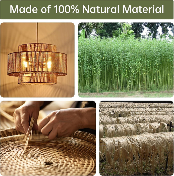 17.7" Rattan Chandelier for Dining Room, Large Boho Pendant Light