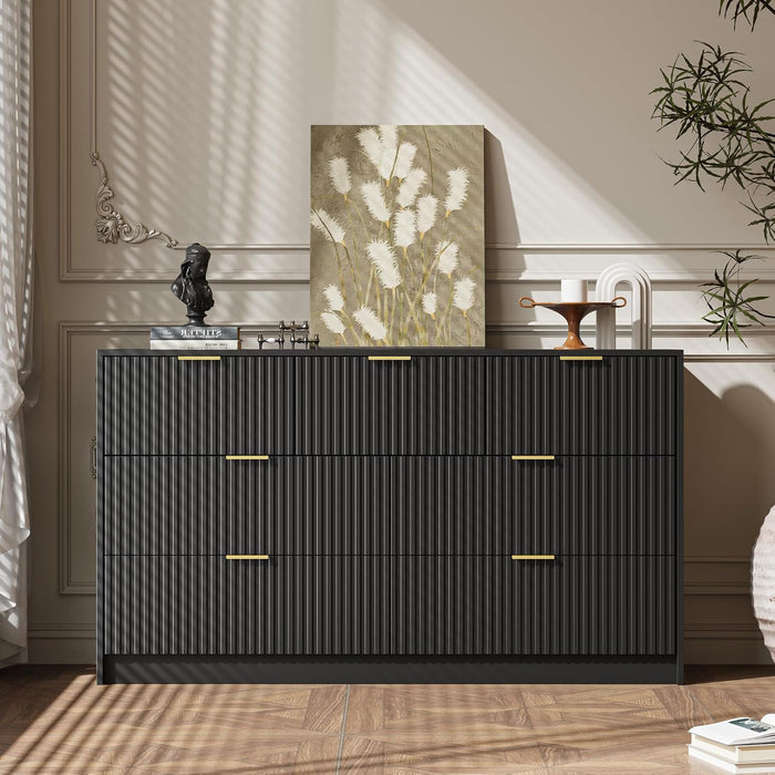 56" Wide Fluted 7-Drawer Dresser for Bedroom, Black