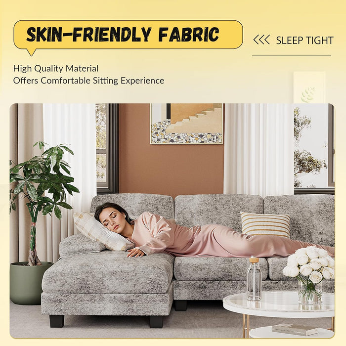 Sectional Couches for Living Room, U Shaped Couch with Chenille Fabric, 4 Seat Modern Sofa with Removable Pillows for Apartment and Small Space (Fabric, Grey)