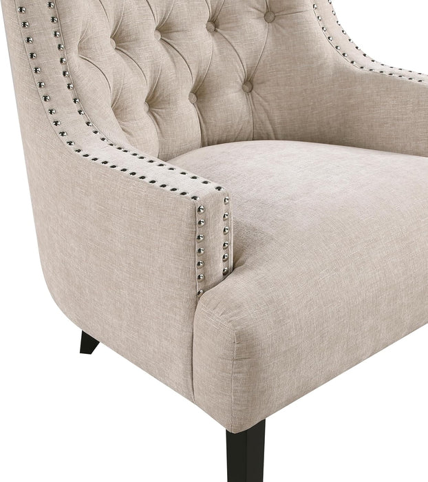 Taupe Upholstered Accent Chair Tufted Cushion Frame