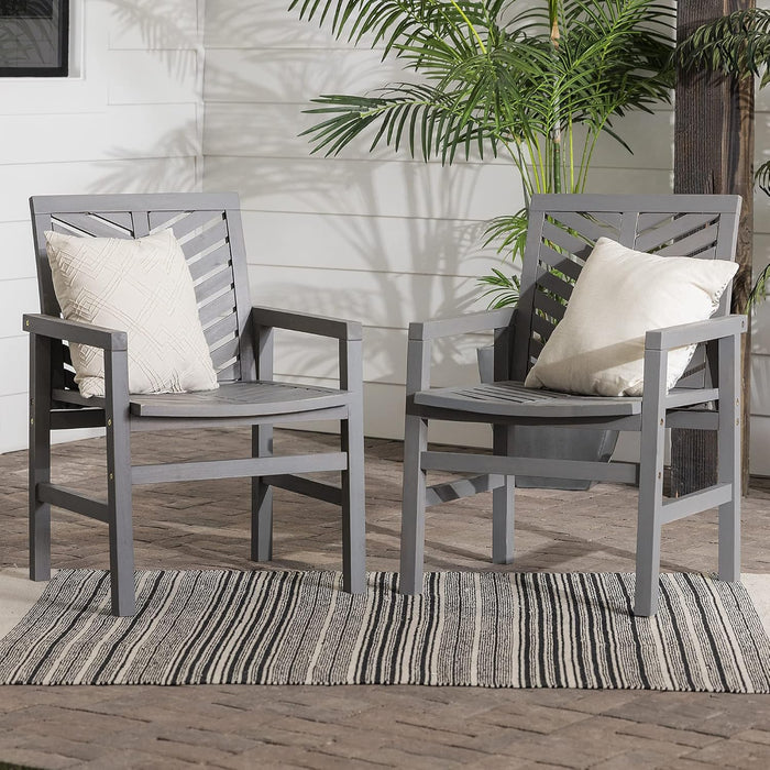 2 Piece Outdoor Patio Chevron Wood Chair Set All Weather Backyard Conversation Garden Poolside Balcony, Set of 2, Grey